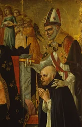 Die Hochzeit der hl. Katharina von Siena, Detail von St. Augustinus und Dominikaner Beatus, ca. 1481-1500 (Tempera auf Holz)